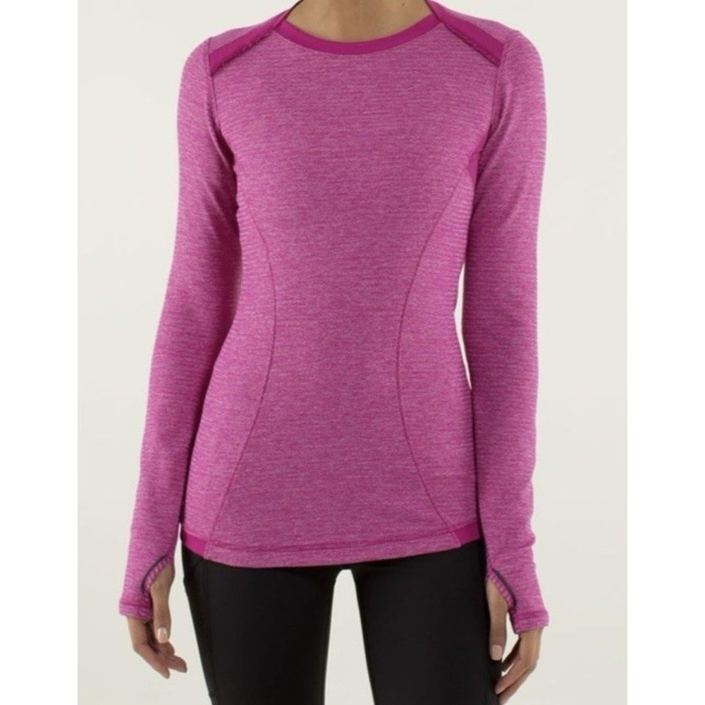 Lululemon Base Runner Long Sleeve Size M Mini Check Pique Raspberry Athletic Top